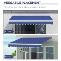 Outsunny 13' x 8' Patio Awning, Manual Retractable Sun Shade with UV Protection and Easy Crank Opening, Dark Blue(m-6)