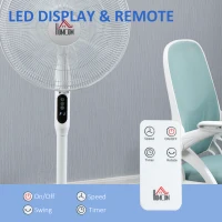 HOMCOM Floor Standing Fan with Remote Control, Oscillating, LED Screen, Stand Up Cooling Fan, Tall Pedestal Electric Fan for Home Bedroom, White(m-9)
