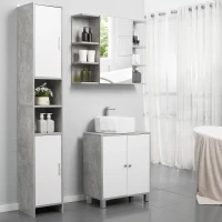 kleankin Medicine Cabinet with Mirror, Cement-Like Contemporary Bathroom Wall Cabinet with 6 Open Shelves, Grey(m-9)