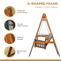 Outsunny Wooden Porch Swing with Stand, 2-Person Outdoor Patio Swing Chair with Wide Backrest, Adjustable Chains, for Garden, Poolside, Backyard, 550lbs(m-5)