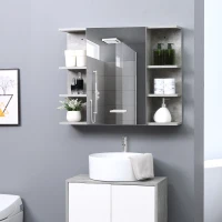 kleankin Medicine Cabinet with Mirror, Cement-Like Contemporary Bathroom Wall Cabinet with 6 Open Shelves, Grey(m-1)