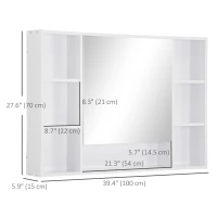 kleankin Wall Mounted Medicine Cabinet, 39.25"W x 27.5"H Bathroom Mirror Cabinet with Single Mirrored Door, Shelves and Storage Cupboard, White(m-3)