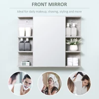 kleankin Medicine Cabinet with Mirror, Cement-Like Contemporary Bathroom Wall Cabinet with 6 Open Shelves, Grey(m-6)