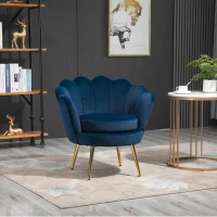 HOMCOM Modern Accent Chair, Velvet-Touch Fabric Leisure Club Chair with Gold Metal Legs for Bedroom, Blue(m-1)
