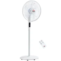 HOMCOM Floor Standing Fan with Remote Control, Oscillating, LED Screen, Stand Up Cooling Fan, Tall Pedestal Electric Fan for Home Bedroom, White(m-2)