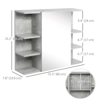 kleankin Medicine Cabinet with Mirror, Cement-Like Contemporary Bathroom Wall Cabinet with 6 Open Shelves, Grey(m-3)