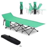 Outsunny Folding Camping Cots for Adults with Carry Bag, Side Pocket, Outdoor Portable Sleeping Bed, 330 lbs. Capacity, Green(m-1)