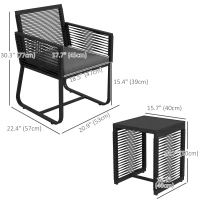 Outsunny 3 Pieces Patio Furniture Outdoor PE Rattan Bistro Set w/ Seat Cushions Tempered Glass Table for Garden Backyard, Black(m-3)
