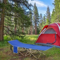 Outsunny Folding Camping Cot for Adults with Carry Bag, Side Pocket, Outdoor Portable Sleeping Bed for Travel Camp Vocation, Navy Blue(m-1)