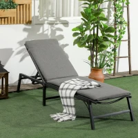 Outsunny Foldable Patio Lounger with Cushion, 5-Level Adjust Backrest Recliner Chair, Grey(m-1)