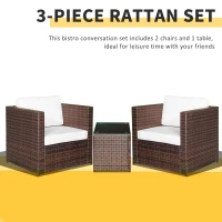 Outsunny Wicker Bistro Patio Set, 2 Porch Chairs & Glass Table, White(m-6)