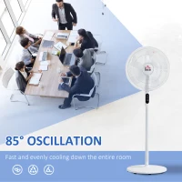 HOMCOM Floor Standing Fan with Remote Control, Oscillating, LED Screen, Stand Up Cooling Fan, Tall Pedestal Electric Fan for Home Bedroom, White(m-6)