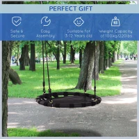HOMCOM 23.5 Inch Saucer Tree Swing, Outdoor Indoor Swing for Kids with Adjustable Hanging Ropes, Metal Frame, Breathable Mesh, Black(m-4)