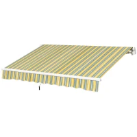 Outsunny 10' x 6.5' Manual Retractable Awning with LED Lights, Aluminum Frame Sun Canopies for Patio Door Window, Yellow/Grey(m-2)