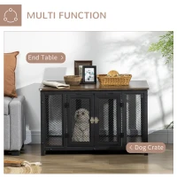 PawHut Furniture Style Dog Crate with Openable Top, Big Dog Crate End Table, Puppy Crate for Small Dogs Indoor, Spacious Interior, Pet Kennel, Brown, Black(m-8)