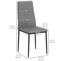 HOMCOM Set of 4 Modern Style Dining Chairs, Button Tufted High Back Side Chairs with Upholstered Seat, Steel Legs for Living Room, Kitchen, Study, Bedroom, Grey(m-3)