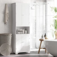 HOMCOM Tall Bathroom Storage Cabinet, Slim Bathroom Cabinet with 4 Shutter Doors and Adjustable Shelves, Toilet Vanity Cabinet, Narrow Organizer, White(m-1)