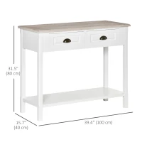 HOMCOM Console Table with 2 Storage Drawers and Open Shelf, Vintage Distressed Sofa Table for Hallway, Living Room, Bedroom, White(m-3)
