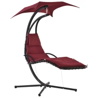 Outsunny Outdoor Hammock Chair with Stand, Floating Chaise Lounge Chair with Soft Padded Cushion, Hanging Hammock Swing Reclining Seat with Canopy Umbrella, Wine Red(m-2)