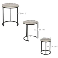 HOMCOM Nesting Tables Set of 3, Round Coffee Table, Stacking Side Tables with Steel Frame for Living Room, Grey(m-3)
