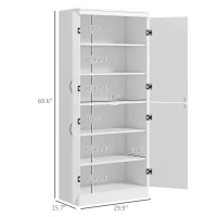 HOMCOM 70" Kitchen Cabinet, 6-Tier Pantry Cabinet with Adjustable Shelves and 4 Doors for Dining Room, White(m-3)
