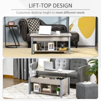 HOMCOM Lift Top Coffee Table, Modern Center Table with Storage Shelves and Hidden Compartment for Living Room, 41" L, Grey(m-4)