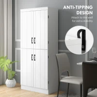 HOMCOM 70" Kitchen Cabinet, 6-Tier Pantry Cabinet with Adjustable Shelves and 4 Doors for Dining Room, White(m-6)