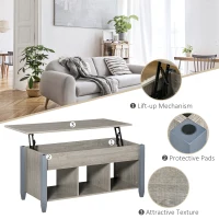 HOMCOM Lift Top Coffee Table, Modern Center Table with Storage Shelves and Hidden Compartment for Living Room, 41" L, Grey(m-6)