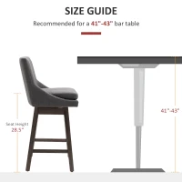 HOMCOM Bar Height Bar Stools Set of 2, Armless Upholstered Swivel Barstools Chairs with Soft Padding Cushion and Wood Legs, Dark Gray(m-7)