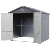 Outsunny 8' x 6' Plastic Garden Storage Shed with Latch Door, Vents, Sloped Roof, Light Grey(m-2)