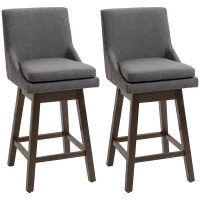 HOMCOM Bar Height Bar Stools Set of 2, Armless Upholstered Swivel Barstools Chairs with Soft Padding Cushion and Wood Legs, Dark Gray(m-1)