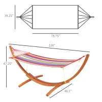 Outsunny 10' Wood Outdoor Hammock, Hammock with Stand Rainbow Bed, Heavy Duty Roman Arc Hammock for Single Person for Patio Backyard Balcony Porch, Multi Color(m-3)