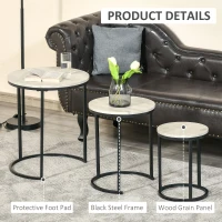 HOMCOM Nesting Tables Set of 3, Round Coffee Table, Stacking Side Tables with Steel Frame for Living Room, Grey(m-6)