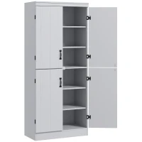HOMCOM 70" Kitchen Cabinet, 6-Tier Pantry Cabinet with Adjustable Shelves and 4 Doors for Dining Room, Gray(m-1)