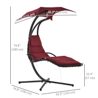 Outsunny Outdoor Hammock Chair with Stand, Floating Chaise Lounge Chair with Soft Padded Cushion, Hanging Hammock Swing Reclining Seat with Canopy Umbrella, Wine Red(m-3)