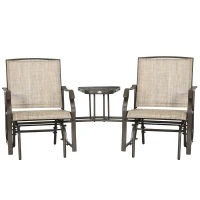 Outsunny Outdoor Double Glider Bench with Tempered Glass Tea Table - Comfortable Seating for Garden & Patio(m-9)