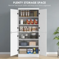 HOMCOM 70" Kitchen Cabinet, 6-Tier Pantry Cabinet with Adjustable Shelves and 4 Doors for Dining Room, White(m-4)