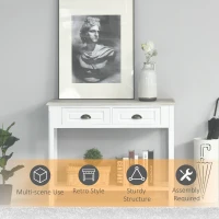 HOMCOM Console Table with 2 Storage Drawers and Open Shelf, Vintage Distressed Sofa Table for Hallway, Living Room, Bedroom, White(m-6)
