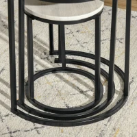 HOMCOM Nesting Tables Set of 3, Round Coffee Table, Stacking Side Tables with Steel Frame for Living Room, Grey(m-7)