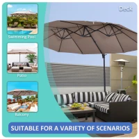 Outsunny Outdoor Patio Umbrella with Twin Canopy Sunshade Umbrella with Lift Crank,  Brown(m-7)