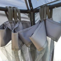 Outsunny 10' x 10' Patio Gazebo Outdoor Pavilion 2 Tire Roof Canopy Shelter Garden Event Party Tent Yard Sun Shade Steel Frame w/ Mosquito Netting Grey(m-10)