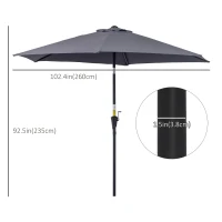Outsunny 8.5FT Patio Umbrella, Round Garden Parasol with 6 Ribs, Market Sunshade Tilt Canopy w/ Crank Handle for Outdoor, Grey(m-3)