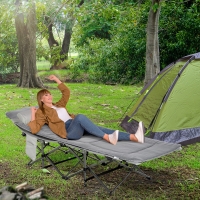 Outsunny Folding Camping Cot with Mat & Pillow, Double Layer Oxford Heavy Duty Sleeping Cot with Carry Bag Light Grey