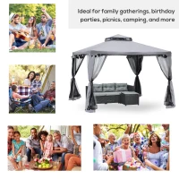 Outsunny 10' x 10' Patio Gazebo Outdoor Pavilion 2 Tire Roof Canopy Shelter Garden Event Party Tent Yard Sun Shade Steel Frame w/ Mosquito Netting Grey(m-7)