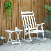 Outsunny 2 Pieces Wood Patio Bistro Set, Outdoor Rocking Chair Set with Armrests and High Back Rocking Chair and Portable Side Table, for Indoor, Outdoor, Patio, Backyard, White(m-8)