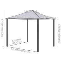 Outsunny 10' x 10' Patio Gazebo Outdoor Pavilion 2 Tire Roof Canopy Shelter Garden Event Party Tent Yard Sun Shade Steel Frame w/ Mosquito Netting Grey(m-3)