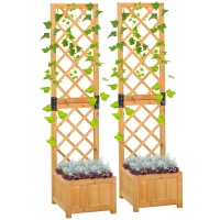 Outsunny Set of 2 Raised Garden Bed with Trellis Board Flower Stand Lattice Panels for Plants, Flowers or Vine Outdoor Indoor, Orange(m-2)
