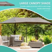 Outsunny Outdoor Patio Umbrella with Twin Canopy Sunshade Umbrella with Lift Crank,  Brown(m-4)
