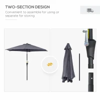 Outsunny 8.5FT Patio Umbrella, Round Garden Parasol with 6 Ribs, Market Sunshade Tilt Canopy w/ Crank Handle for Outdoor, Grey(m-6)