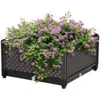 Outsunny Plastic Garden Raised Bed, Elevated Planter Box, Flower Vegetables Planting Container with Self-Watering Design and Drainage Holes(m-2)